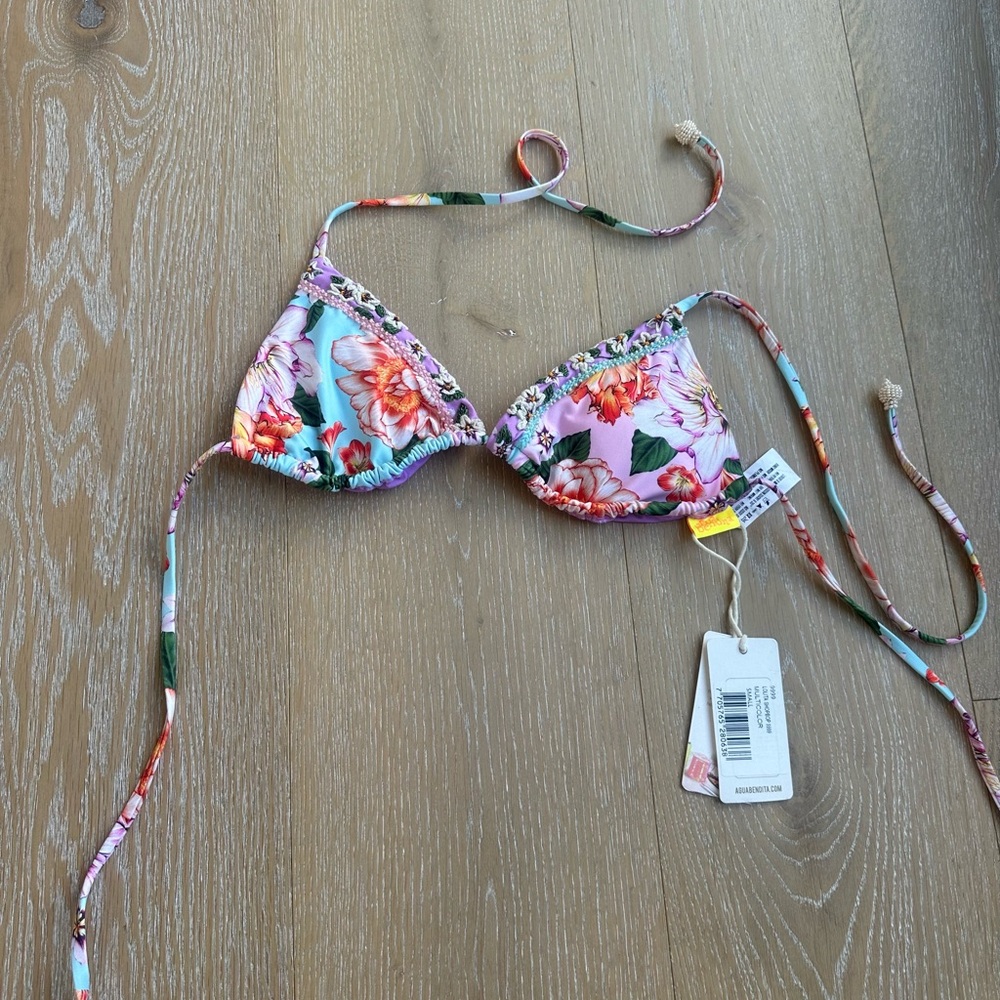 Agua Bendita Pink and Green Floral Bikini Top